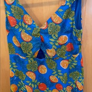 Topshop citrus orange print midi dress. Size 8.
